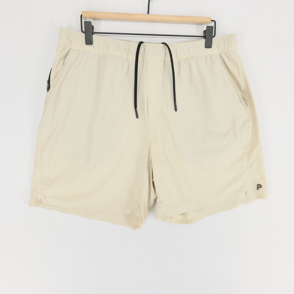 Public Rec Zero Short Shorts Mens 36 Beige Athletic Vented Stretch Drawstring